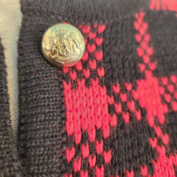 Karen Scott Petites Plaid Wool Blend Cardigan PL Red Black Gold Buttons - Picture 5 of 14